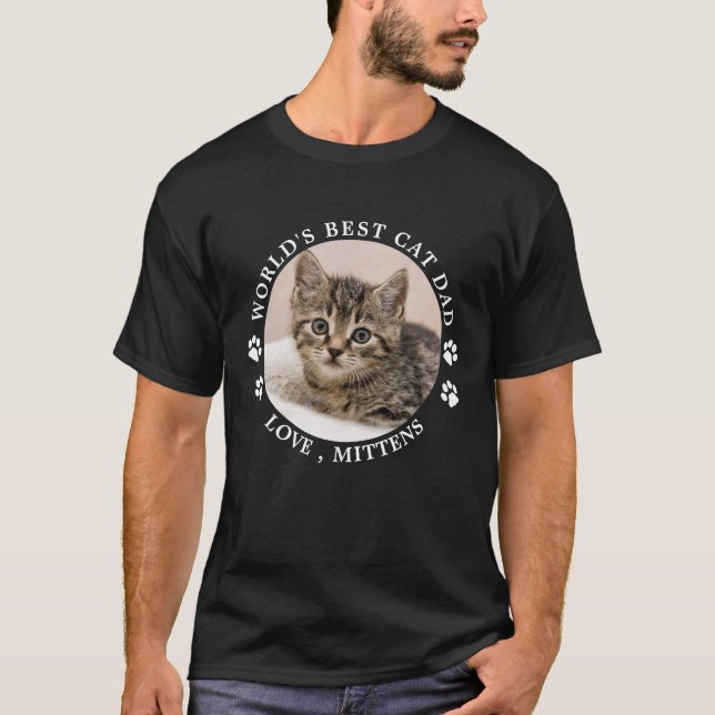 World's Best Cat Dad Paw Prints Custom Pet Photo T-Shirt (Front)