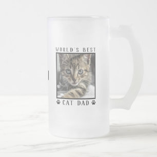 World's Best Cat Dad Paw Prints Name Pet Photo Frosted Glass Beer Mug