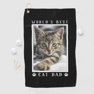 World's Best Cat Dad Paw Prints Pet Photo Black Golf Towel