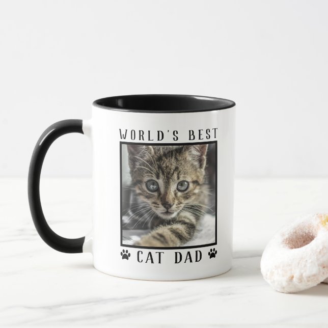 World's Best Cat Dad Paw Prints Pet Photo Frame Mug (With Donut)