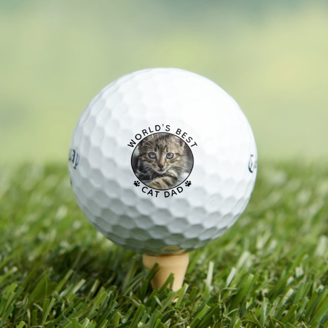 World's Best Cat Dad Paw Prints Pet Photo Golf Balls (Insitu Tee)