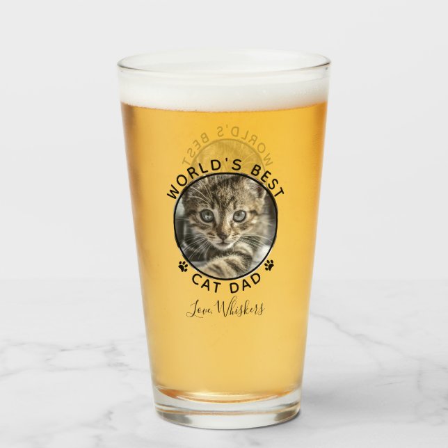 World's Best Cat Dad Paw Prints Pet Photo Name Glass (Front Filled)