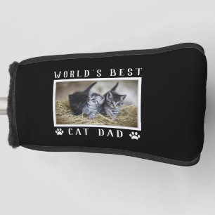 World's Best Cat Dad Paw Prints Pet Photo on Black Golf Head Cover