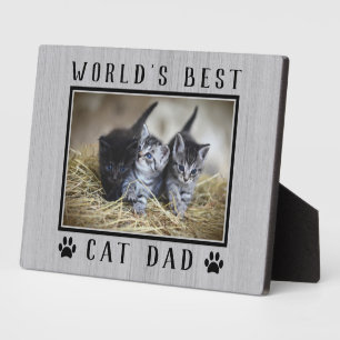 World's Best Cat Dad Paw Prints Pet Photo Rustic Plaque