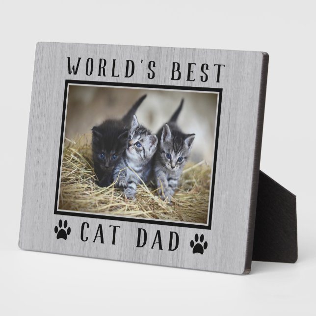 World's Best Cat Dad Paw Prints Pet Photo Rustic Plaque (Side)