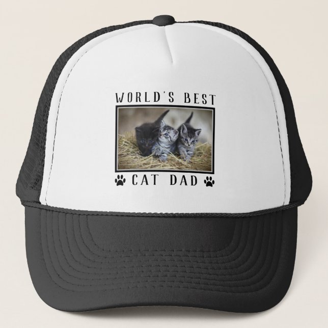 World's Best Cat Dad Paw Prints Pet Photo Trucker Hat (Front)