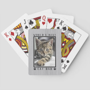 World's Best Cat Dad Paw Prints Photo Rustic Playing Cards