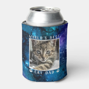 World's Best Cat Dad Paw Prints Space Pet Photo Can Cooler
