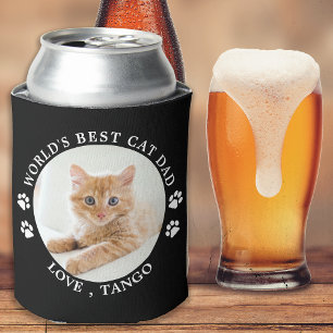 Worlds Best Cat Dad Personalised Cute Pet Photo Can Cooler