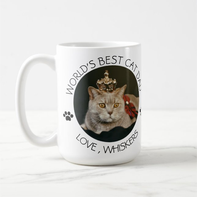 World's Best Cat Dad Personalised Pet Photo Coffee Mug (Left)
