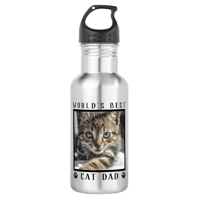 World's Best Cat Dad Pet Photo Paw Prints 532 Ml Water Bottle (Front)
