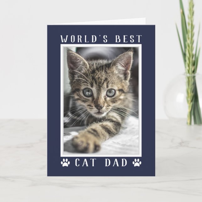 World's Best Cat Dad Photo Navy Blue Father's Day Card (Front)