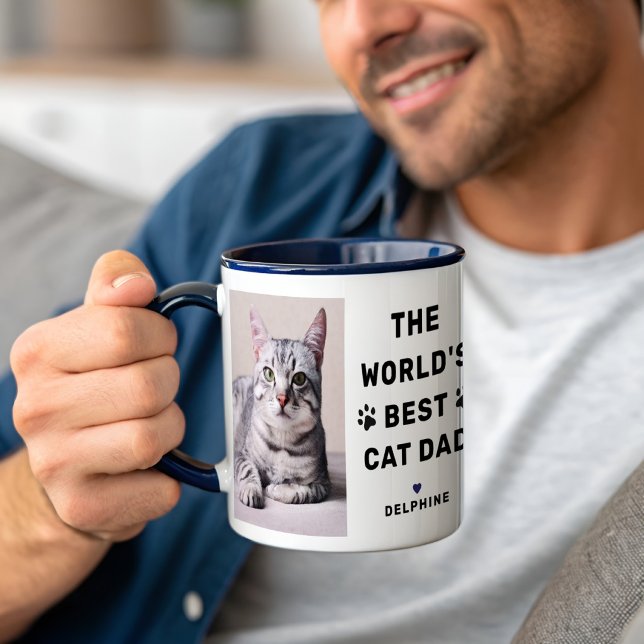 Worlds Best Cat Dad Photo Navy Mug (Creator Uploaded)