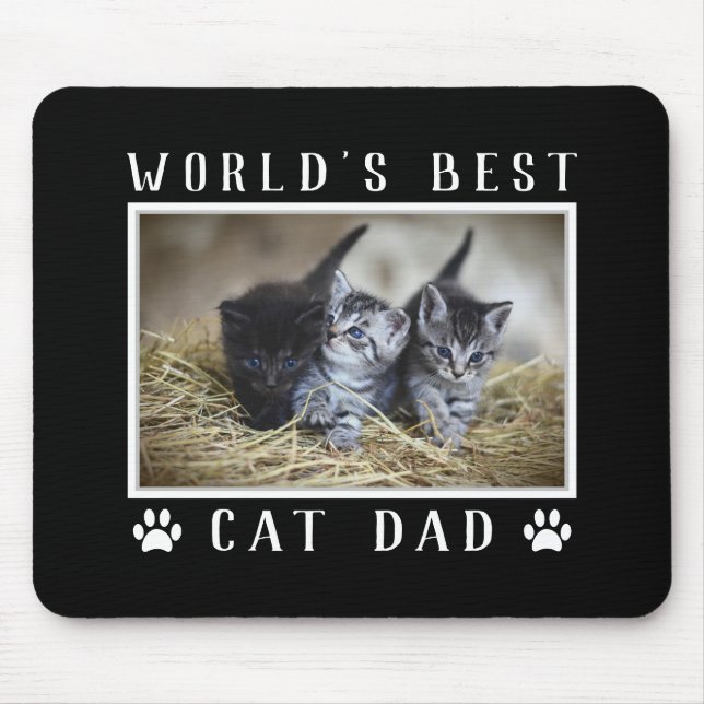 World's Best Cat Dad Photo Paw Prints Black Mouse Mat (Front)