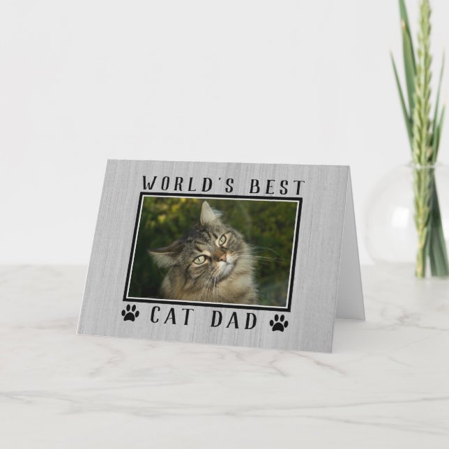 World's Best Cat Dad Photo Rustic Father's Day Card (Front)