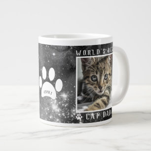 World's Best Cat Dad Space Paw Prints Name Photo Large Coffee Mug