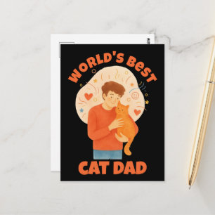 World's Best Cat Dad Watercolor Custom Photo Postcard