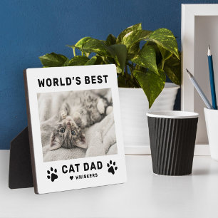 Worlds Best Cat Dad White Pet Photo Plaque