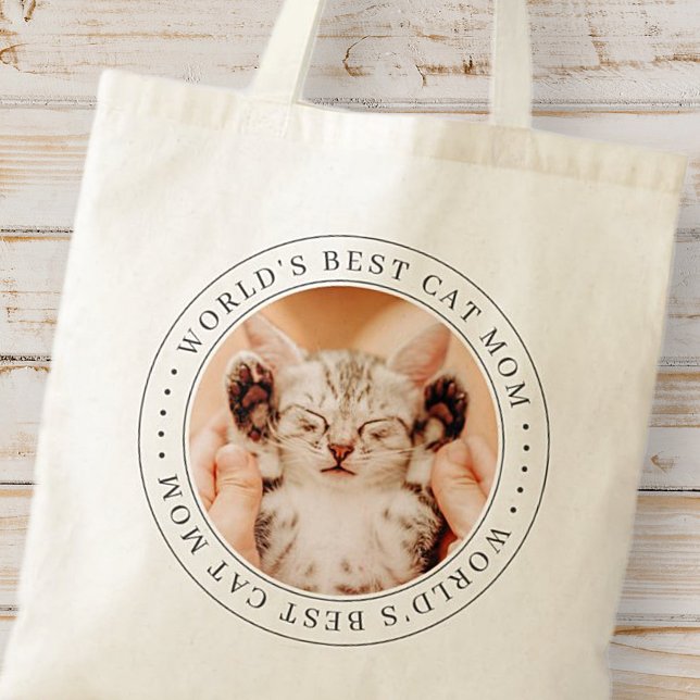 World's Best Cat Mom Classic Simple Photo Tote Bag (Creator Uploaded)