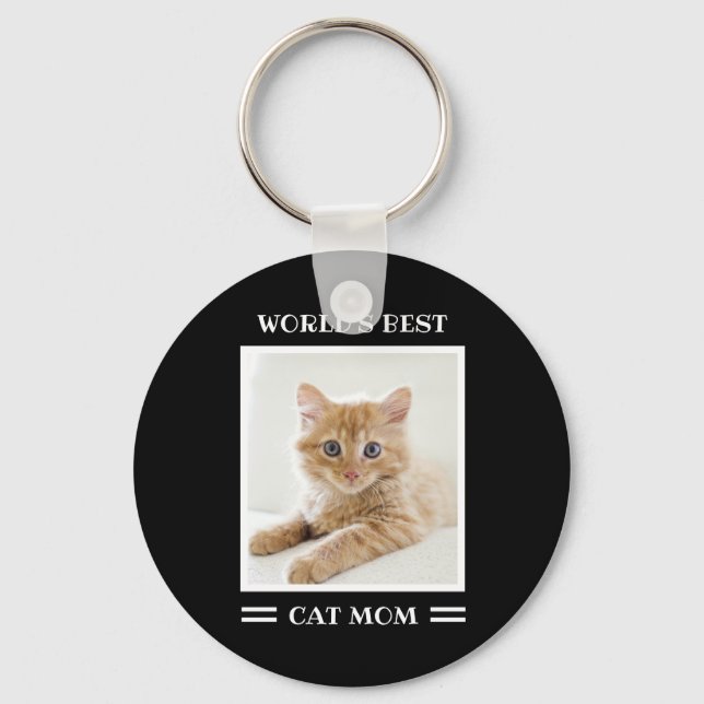 World's Best Cat Mom Custom Photo Personalized Key Ring (Front)