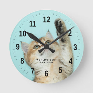 World's Best Cat Mom Custom Photo Round Clock