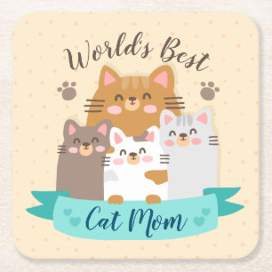 World's Best Cat Mom - Cute Kittens Square Paper Coaster