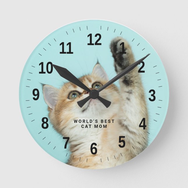 World's Best Cat Mum Custom Photo Round Clock (Front)