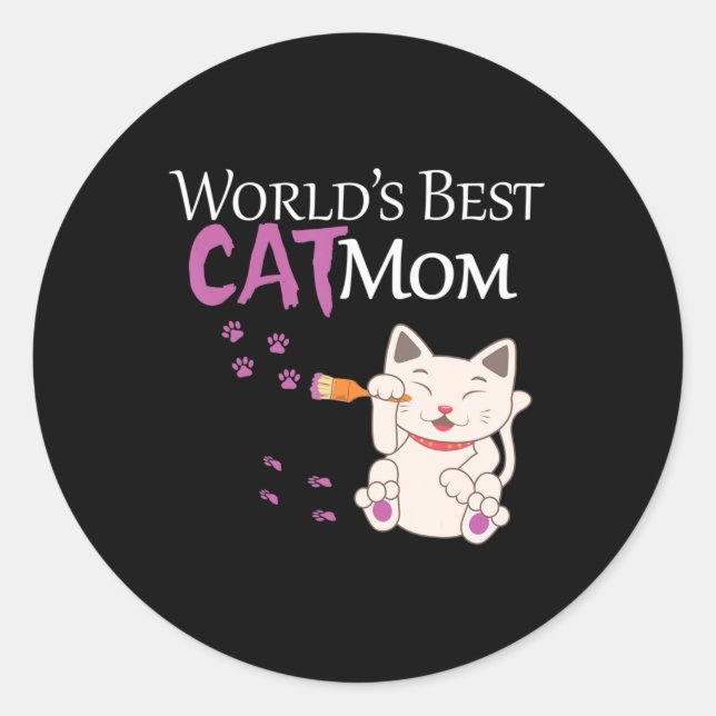 World's Best Cat Mum  Cute  Lady  Classic Round Sticker (Front)