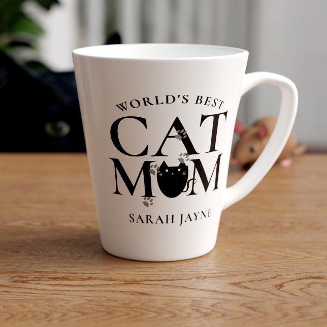 World's Best Cat Mum Cute Personalised Latte Mug (You're the world's best cat mom! Just add your name)