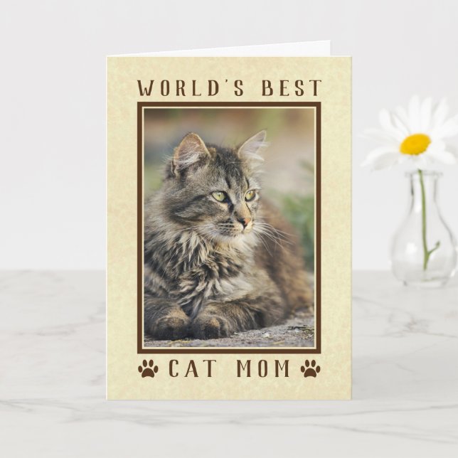 World's Best Cat Mum Happy Birthday Photo Gold Card (Small Plant)