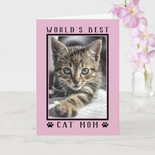 World's Best Cat Mum Happy Birthday Photo Pink Card (Orchid)