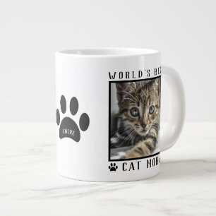 World's Best Cat Mum Name Paw Prints Pet Photo Large Coffee Mug