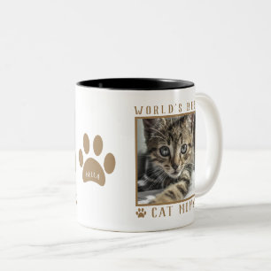 World's Best Cat Mum Paw Print Name Pet Photo Gold Two-Tone Coffee Mug