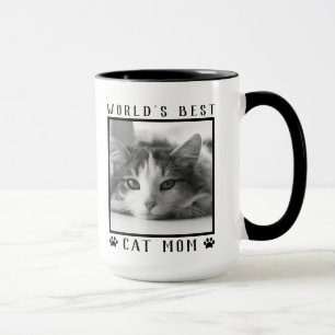 World's Best Cat Mum Paw Prints Black White Photo Mug