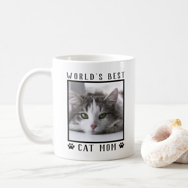 World's Best Cat Mum Paw Prints Pet Photo Frame Coffee Mug (With Donut)