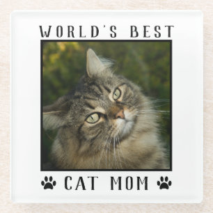 World's Best Cat Mum Paw Prints Pet Photo Frame Glass Coaster