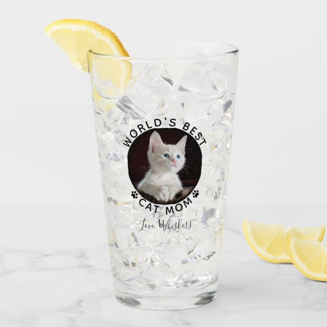 World's Best Cat Mum Paw Prints Pet Photo Name Glass (Front Ice)