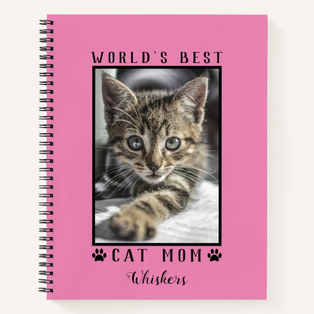 World's Best Cat Mum Paw Prints Pet Photo Pink Notebook (Front)