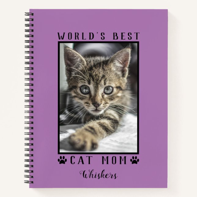 World's Best Cat Mum Paw Prints Pet Photo Purple Notebook (Front)
