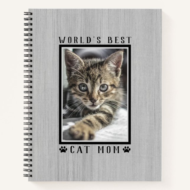 World's Best Cat Mum Paw Prints Pet Photo Rustic Notebook (Front)