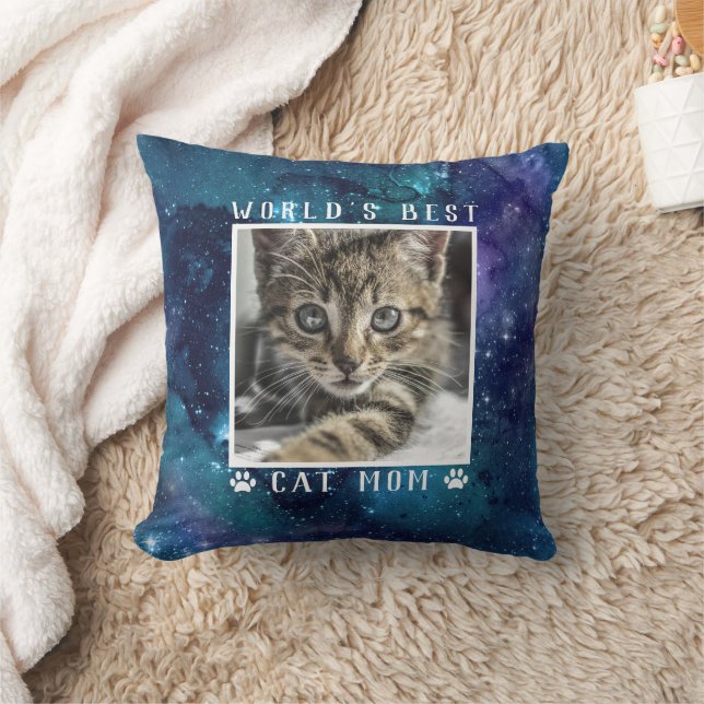 World's Best Cat Mum Paw Prints Pet Photo Space Cushion (Blanket)