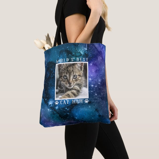 World's Best Cat Mum Paw Prints Photo Frame Space Tote Bag (Close Up)