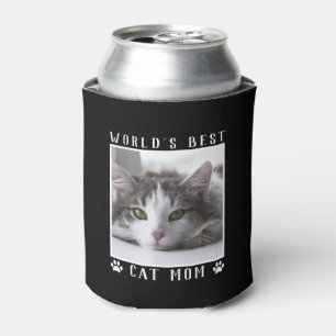 World's Best Cat Mum Paw Prints Photo on Black Can Cooler