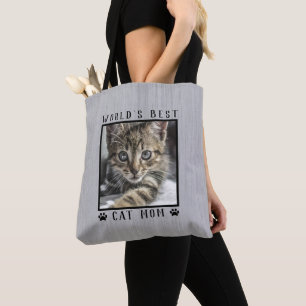 World's Best Cat Mum Paw Prints Photo Rustic Tote Bag