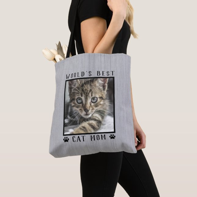 World's Best Cat Mum Paw Prints Photo Rustic Tote Bag (Close Up)