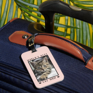 World's Best Cat Mum Paw Prints Pink Photo Luggage Tag
