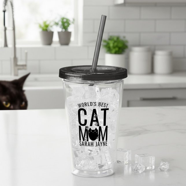 World's Best Cat Mum Personalised Acrylic Tumbler (Purrfect gift for the cat mom in your life. Just add their name! (or yours))