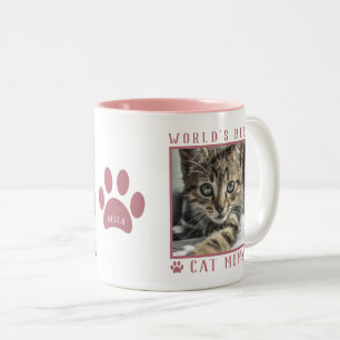 World's Best Cat Mum Photo Name Paw Prints Pink Two-Tone Coffee Mug