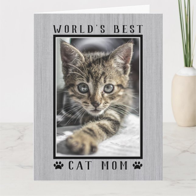 World's Best Cat Mum Photo Rustic Happy Birthday Card (Front)