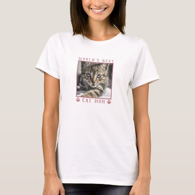 World's Best Cat Mum Pink Paw Prints Pet Photo T-Shirt (Front)